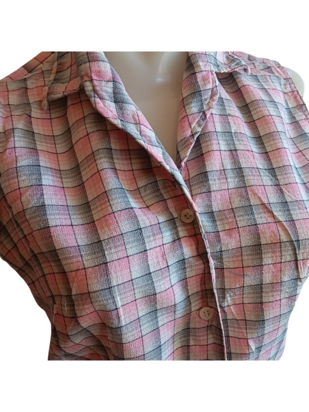 1950's True Vintage Medium Top Atomic Dee Cee Sleeveless Pink/Gray Plaid USA
